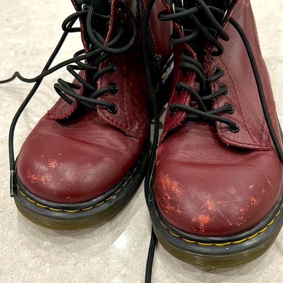 Dr. Martens 1460 kids ankle Maroon Boots sz 1 cherry red leather hightop shoes - Picture 7 of 16